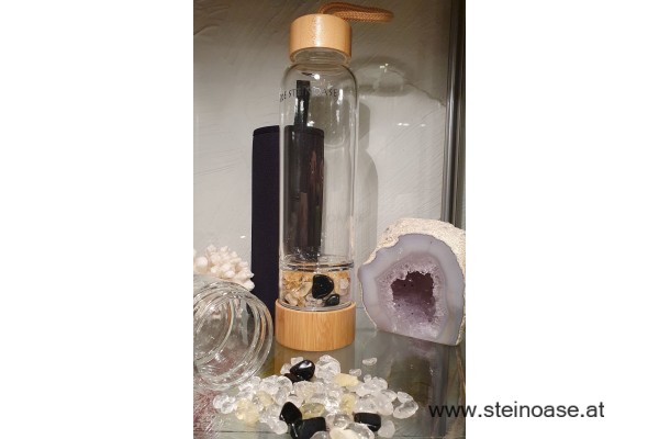 Glasflasche mit Citrin + Onyx + Bergkristall